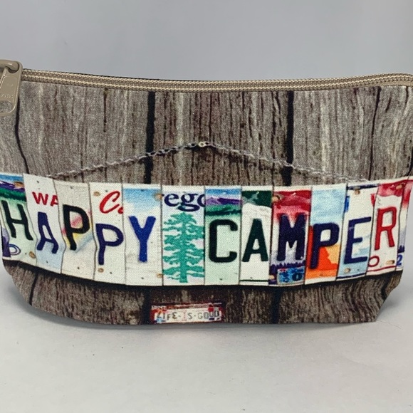Happy Camper Zip Pouch Upcycled Canvas - Picture 3 of 5